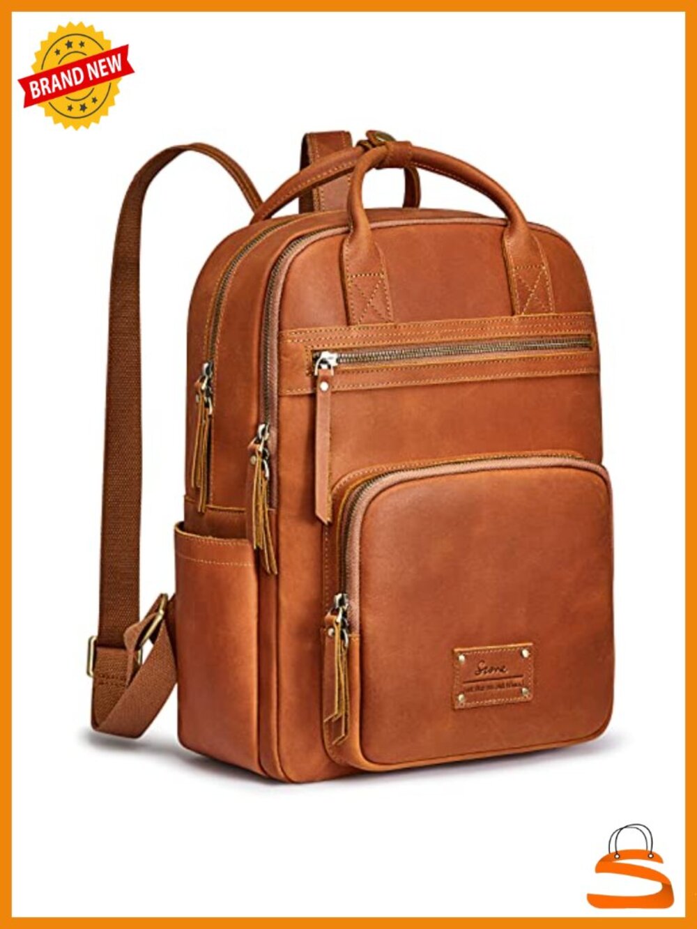 Top Grain Crazy Horse Leather Backpack Purse with Laptop Sleeve